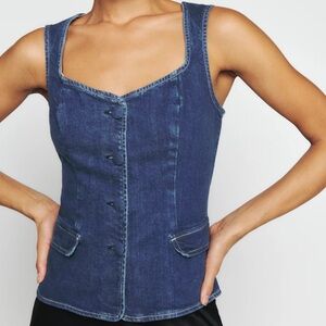 Reformation Asha Denim Jean Cotton Button Sleeveless Bustier Blouse Top Blue